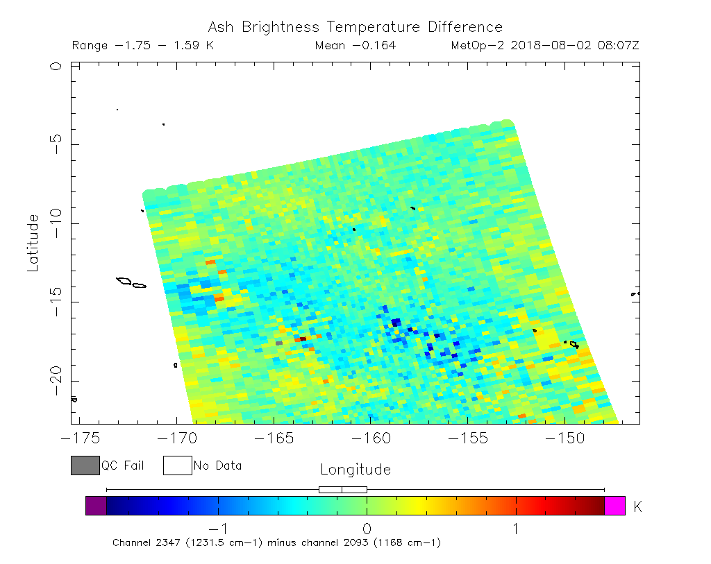 Ash Brightness Temperature Difference 2018-08-02 08:07Z