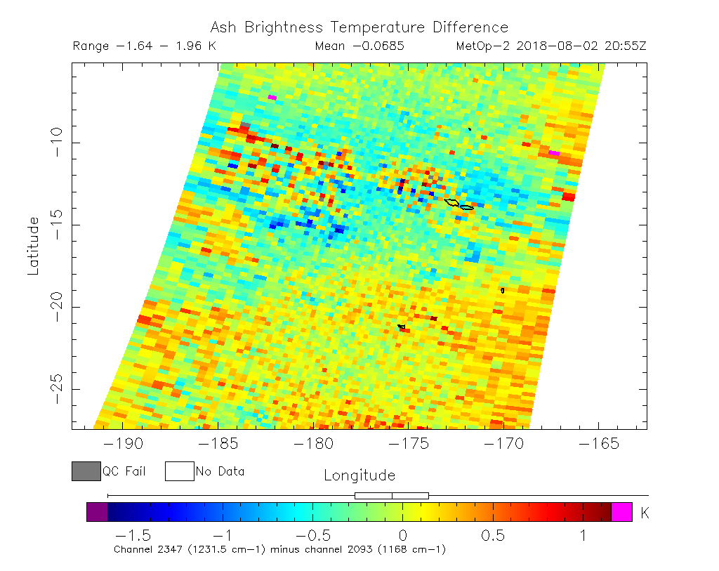 Ash Brightness Temperature Difference 2018-08-02 20:55Z