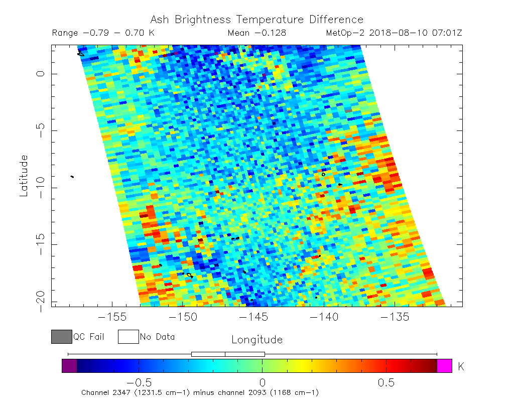 Ash Brightness Temperature Difference 2018-08-10 07:01Z