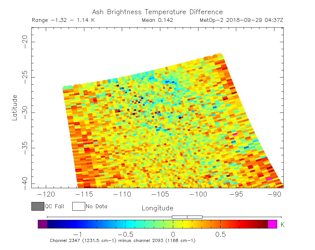 Ash Brightness Temperature Difference 2018-09-29 04:37Z