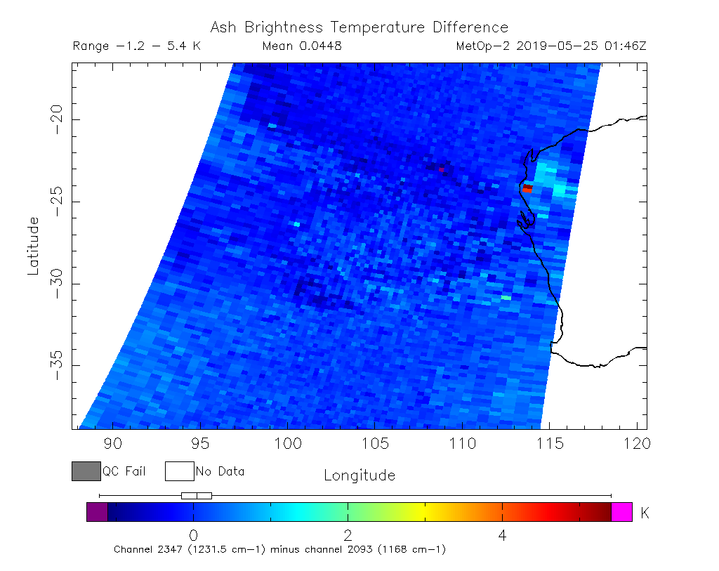 Ash Brightness Temperature Difference 2019-05-25 01:46Z