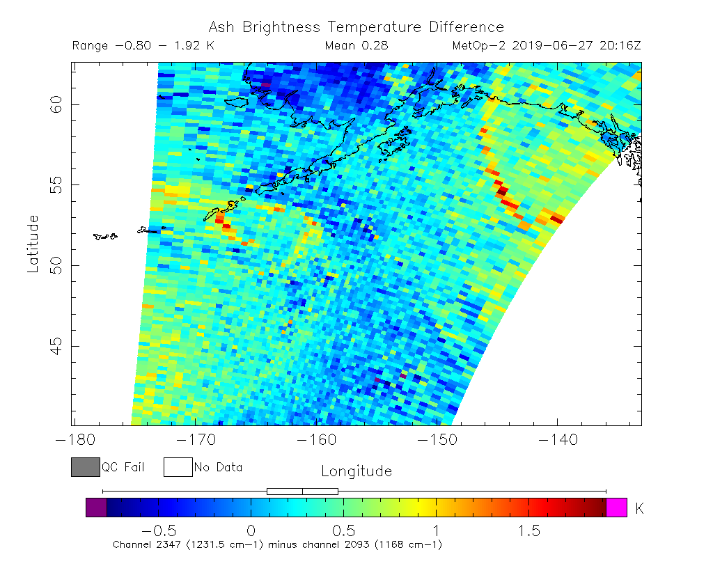 Ash Brightness Temperature Difference 2019-06-27 20:16Z