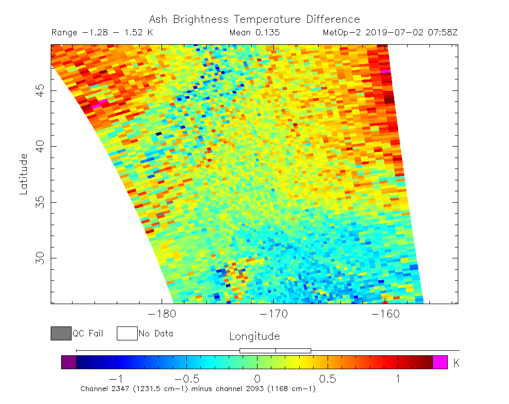 Ash Brightness Temperature Difference 2019-07-02 07:58Z