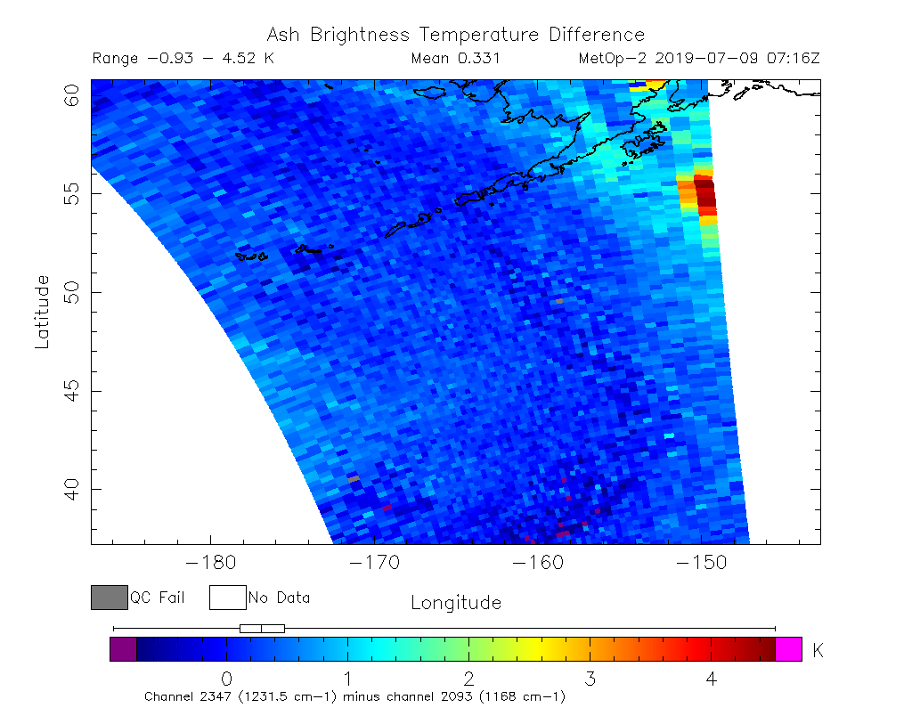 Ash Brightness Temperature Difference 2019-07-09 07:16Z