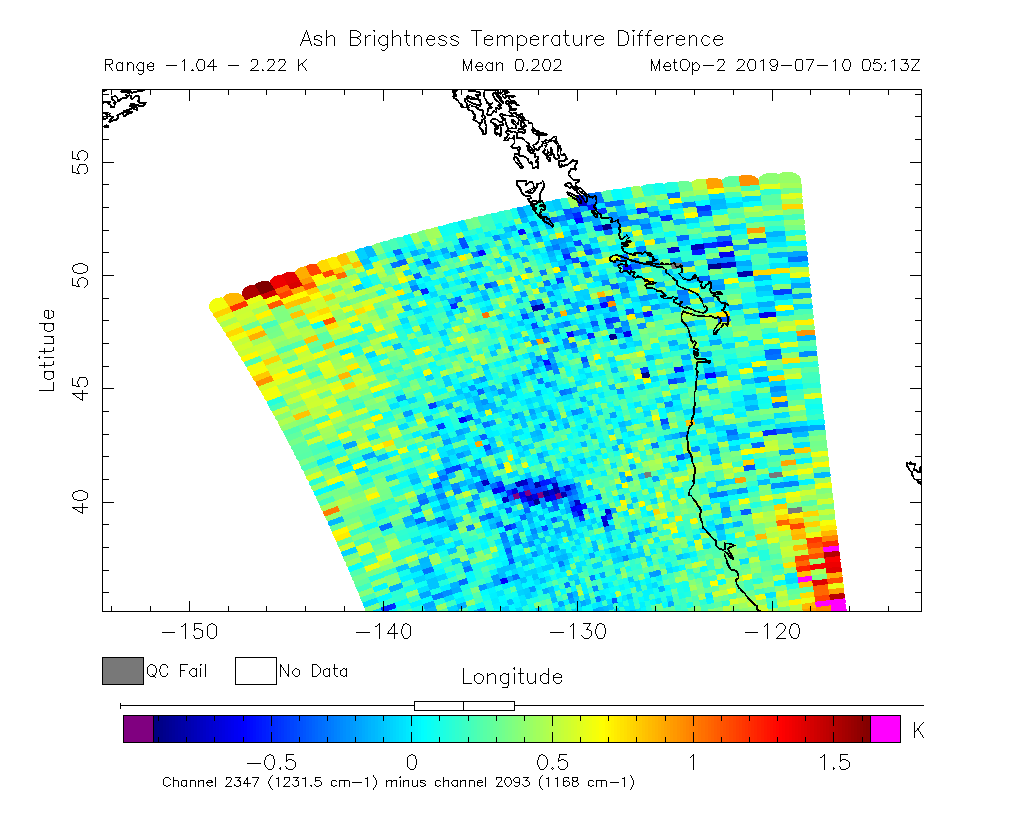 Ash Brightness Temperature Difference 2019-07-10 05:13Z