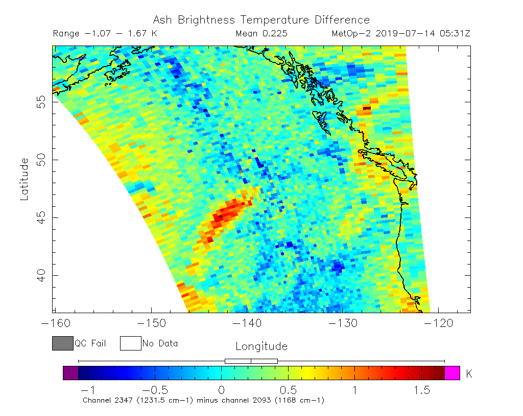 Ash Brightness Temperature Difference 2019-07-14 05:31Z