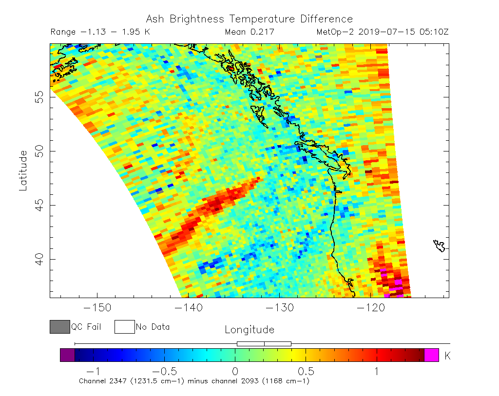 Ash Brightness Temperature Difference 2019-07-15 05:10Z