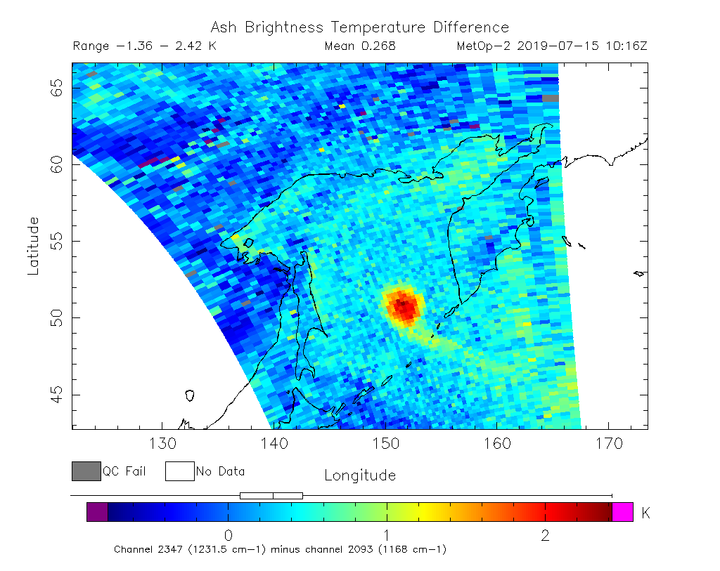 Ash Brightness Temperature Difference 2019-07-15 10:16Z