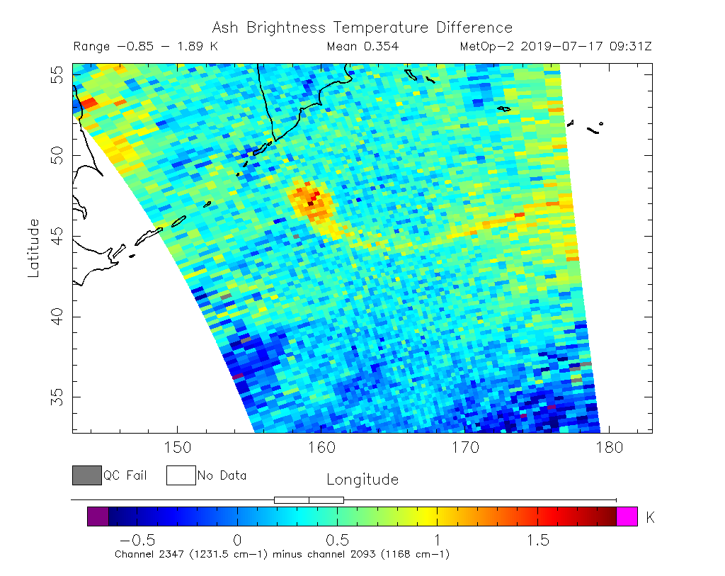 Ash Brightness Temperature Difference 2019-07-17 09:31Z