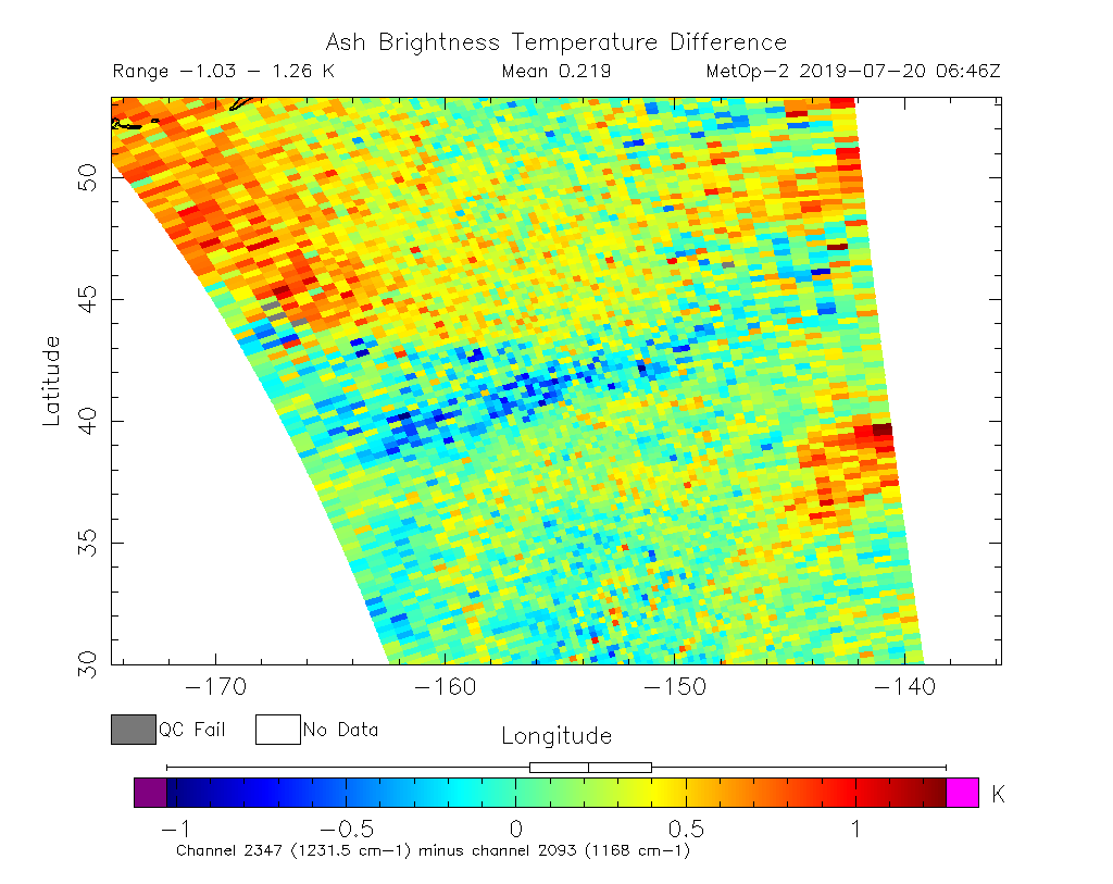 Ash Brightness Temperature Difference 2019-07-20 06:46Z