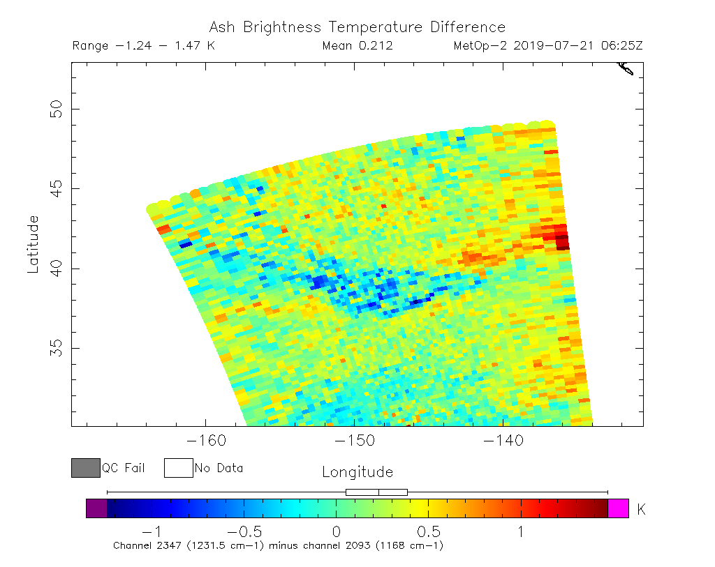 Ash Brightness Temperature Difference 2019-07-21 06:25Z