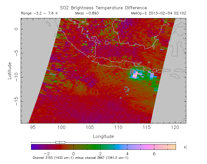 SO2 Brightness Temperature Difference 2013-02-04 02:10Z