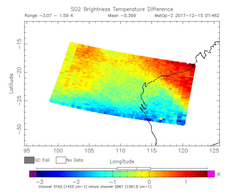 SO2 Brightness Temperature Difference 2017-12-15 01:46Z