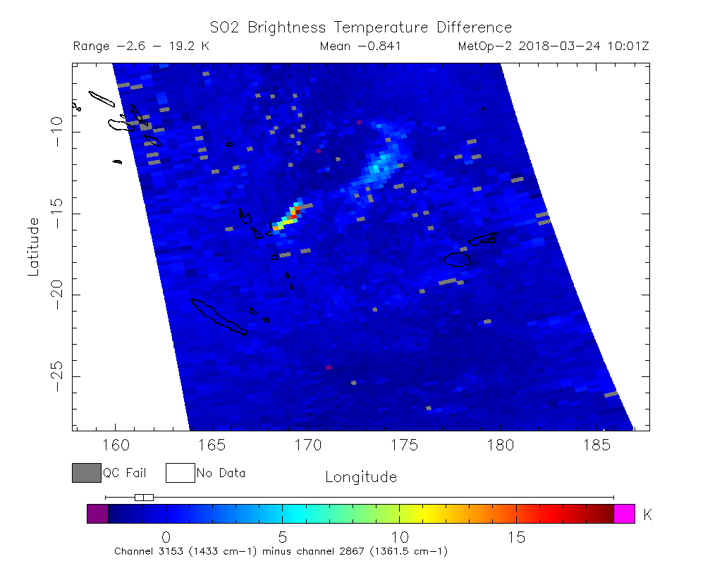 SO2 Brightness Temperature Difference 2018-03-24 10:01Z