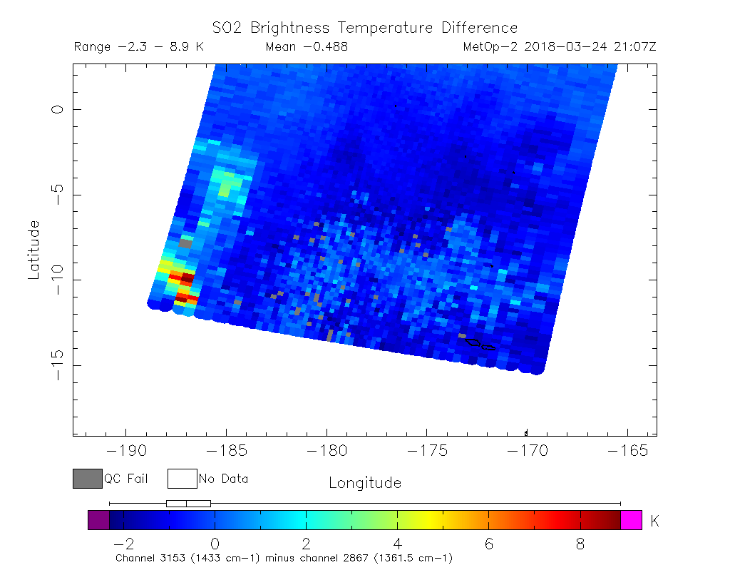 SO2 Brightness Temperature Difference 2018-03-24 21:07Z