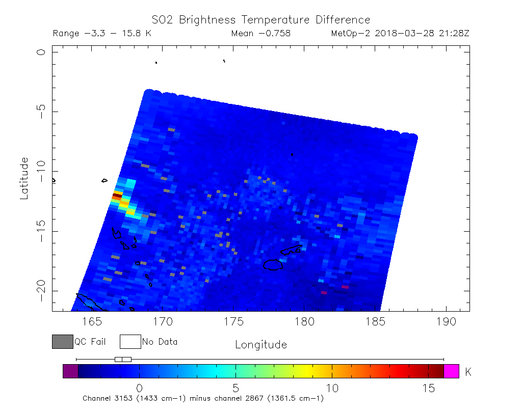 SO2 Brightness Temperature Difference 2018-03-28 21:28Z