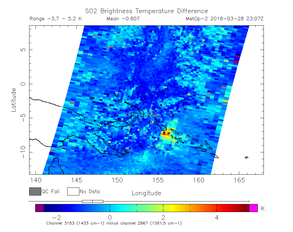 SO2 Brightness Temperature Difference 2018-03-28 23:07Z