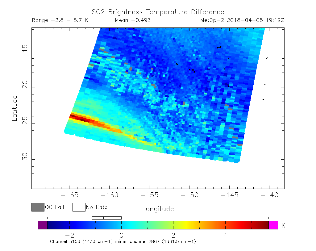 SO2 Brightness Temperature Difference 2018-04-08 19:19Z