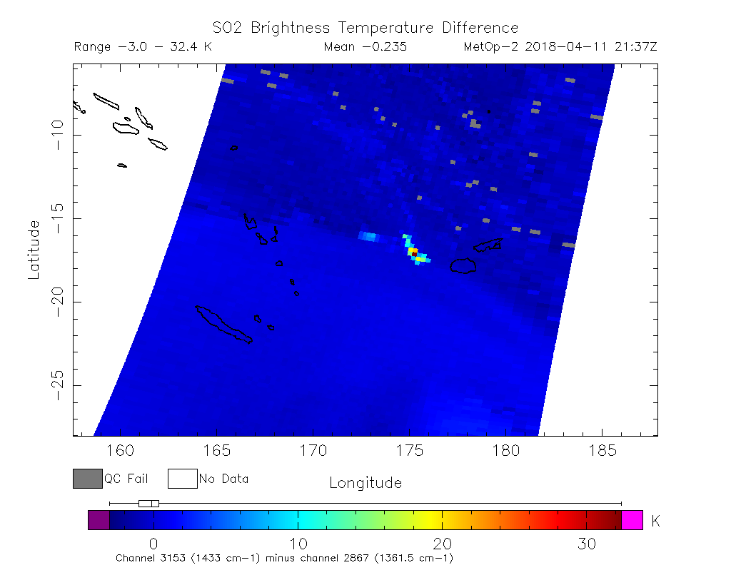 SO2 Brightness Temperature Difference 2018-04-11 21:37Z