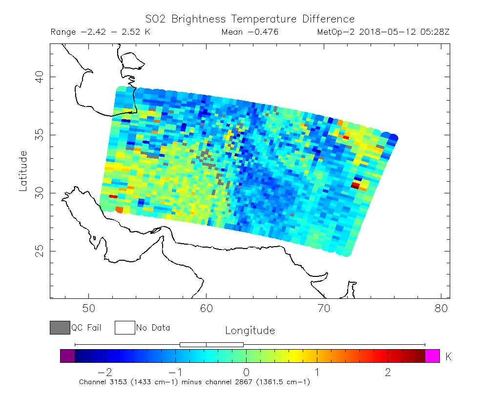 SO2 Brightness Temperature Difference 2018-05-12 05:28Z