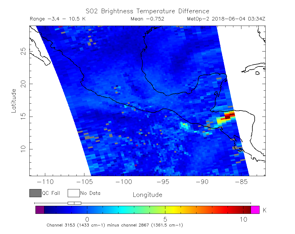 SO2 Brightness Temperature Difference 2018-06-04 03:34Z