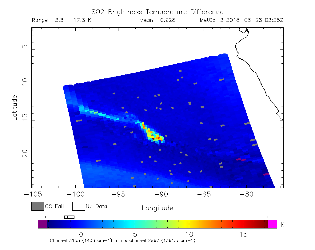 SO2 Brightness Temperature Difference 2018-06-28 03:28Z