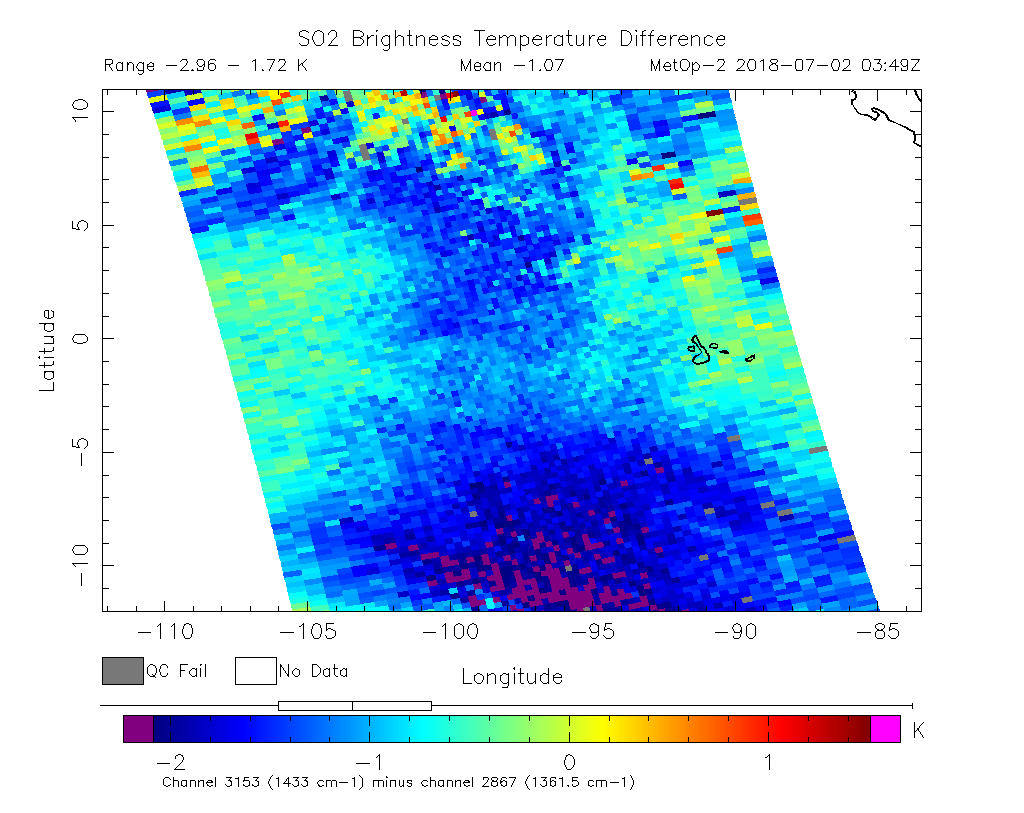 SO2 Brightness Temperature Difference 2018-07-02 03:49Z