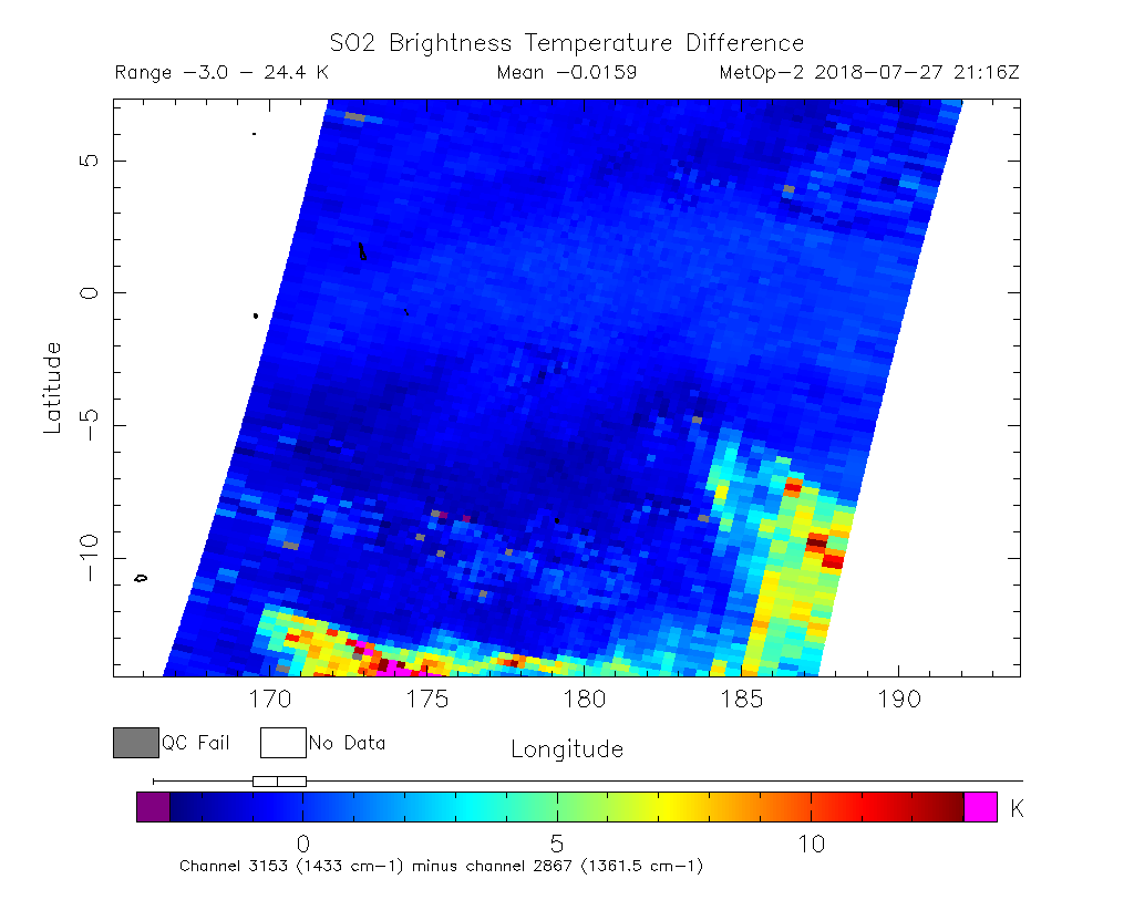 SO2 Brightness Temperature Difference 2018-07-27 21:16Z