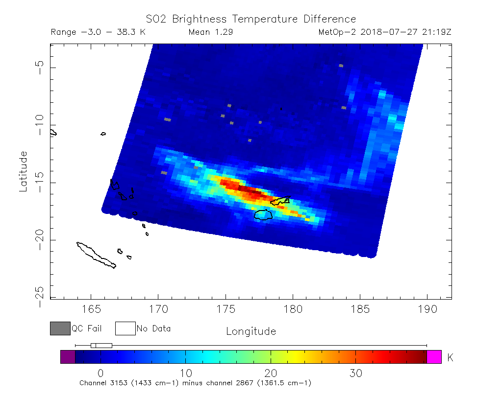 SO2 Brightness Temperature Difference 2018-07-27 21:19Z