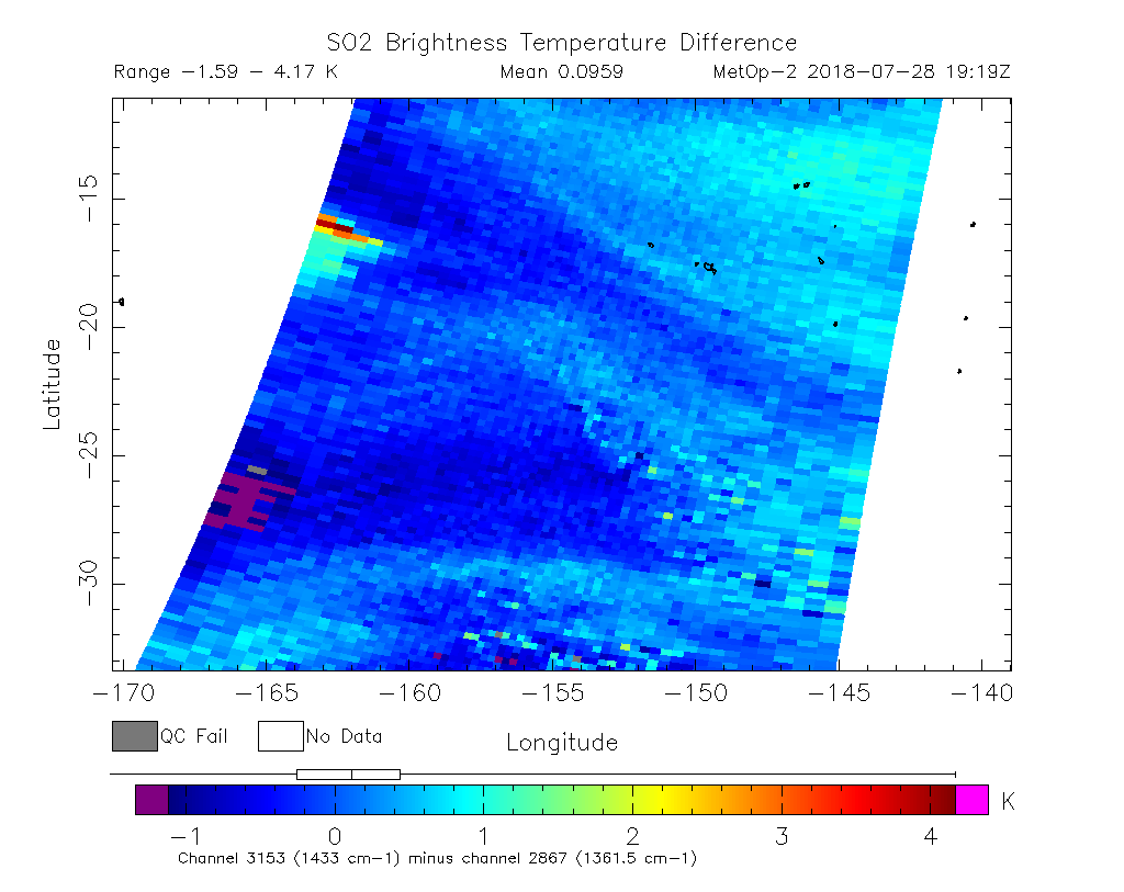 SO2 Brightness Temperature Difference 2018-07-28 19:19Z
