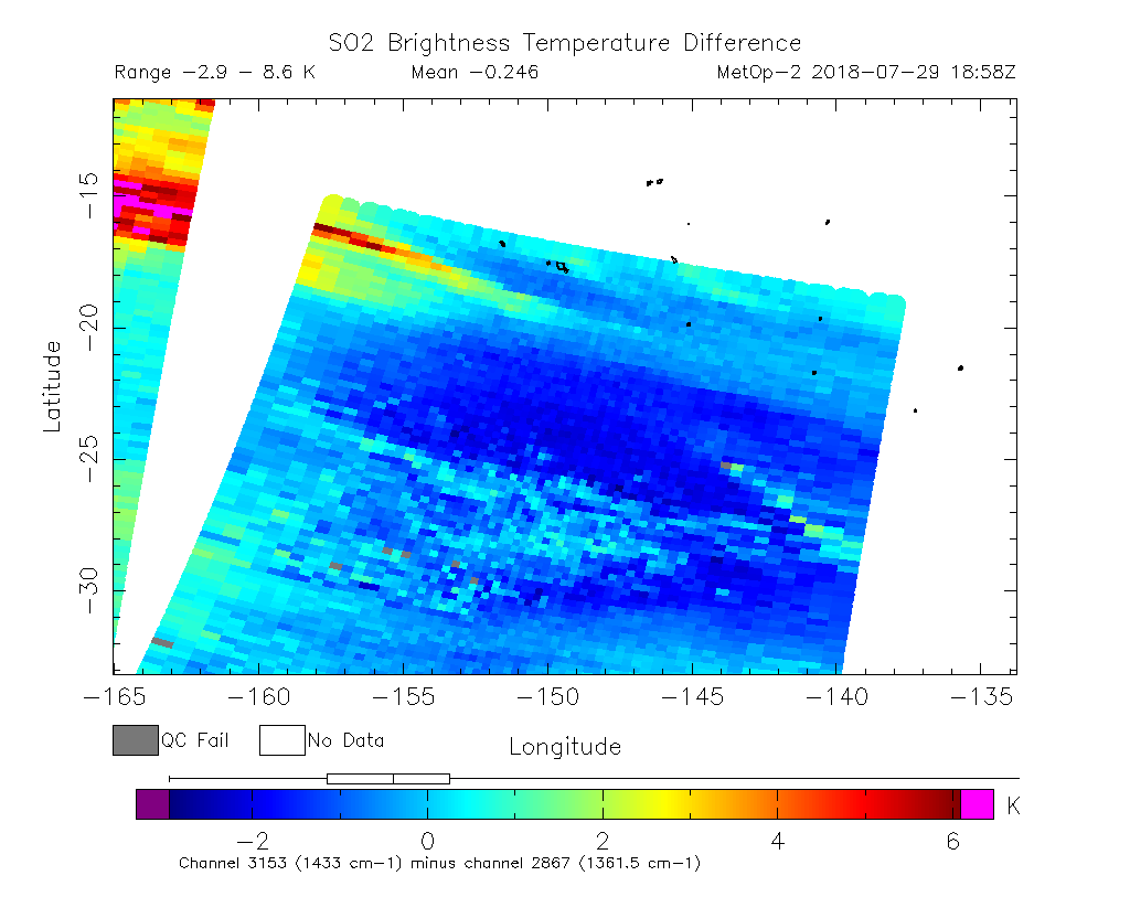 SO2 Brightness Temperature Difference 2018-07-29 18:58Z