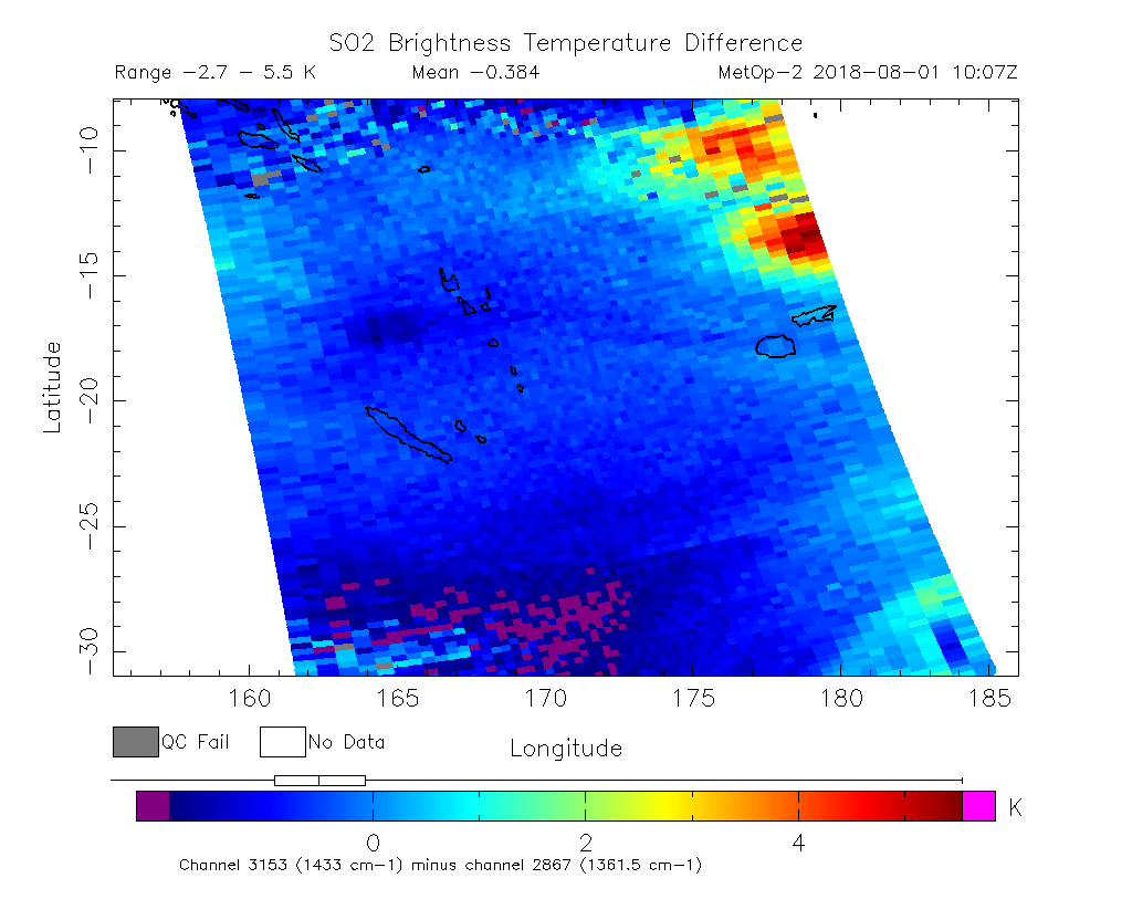 SO2 Brightness Temperature Difference 2018-08-01 10:07Z
