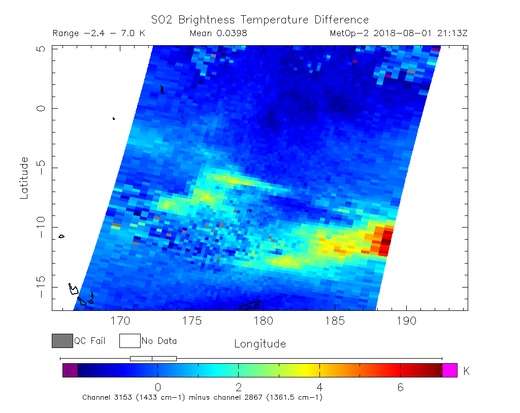 SO2 Brightness Temperature Difference 2018-08-01 21:13Z