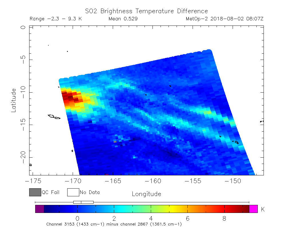 SO2 Brightness Temperature Difference 2018-08-02 08:07Z