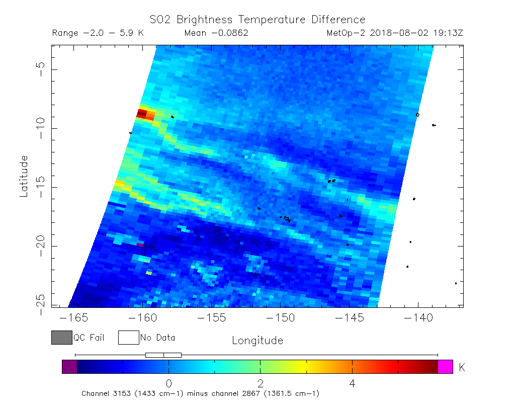 SO2 Brightness Temperature Difference 2018-08-02 19:13Z