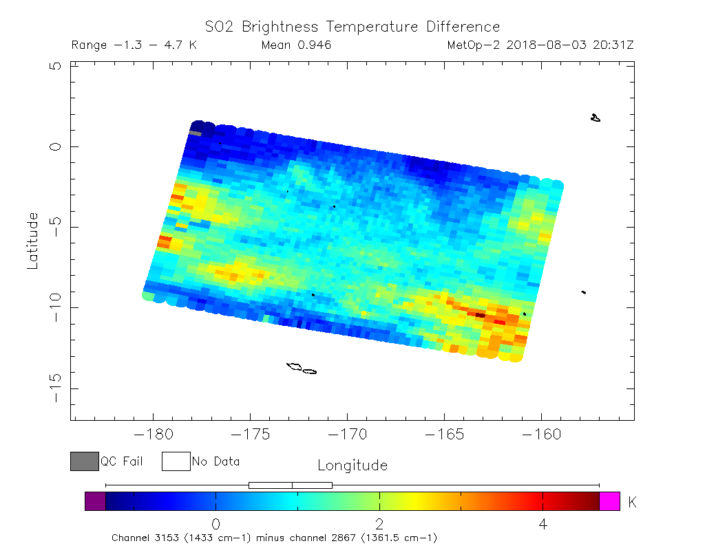 SO2 Brightness Temperature Difference 2018-08-03 20:31Z