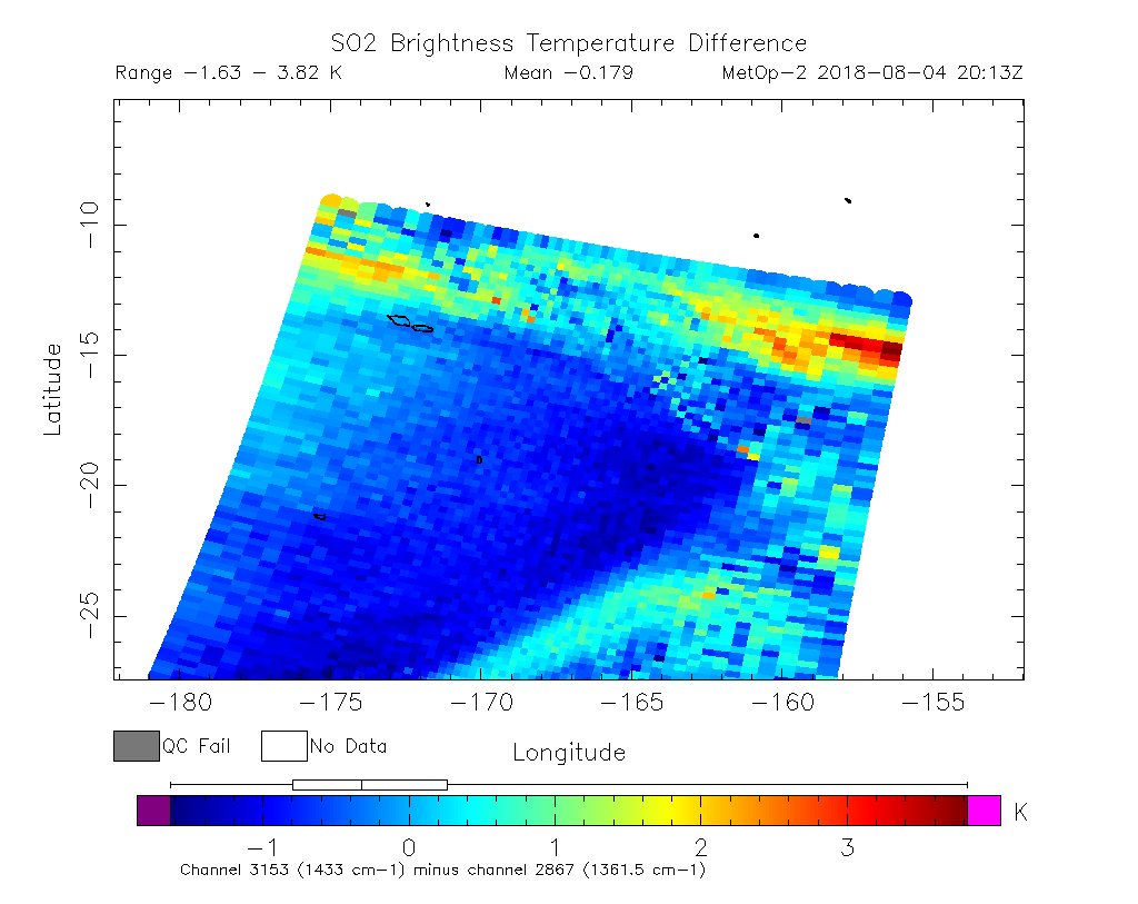 SO2 Brightness Temperature Difference 2018-08-04 20:13Z