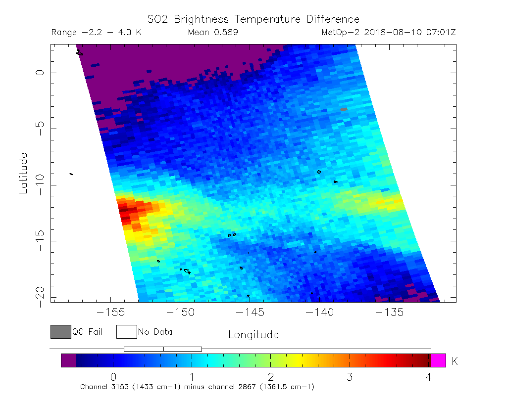 SO2 Brightness Temperature Difference 2018-08-10 07:01Z