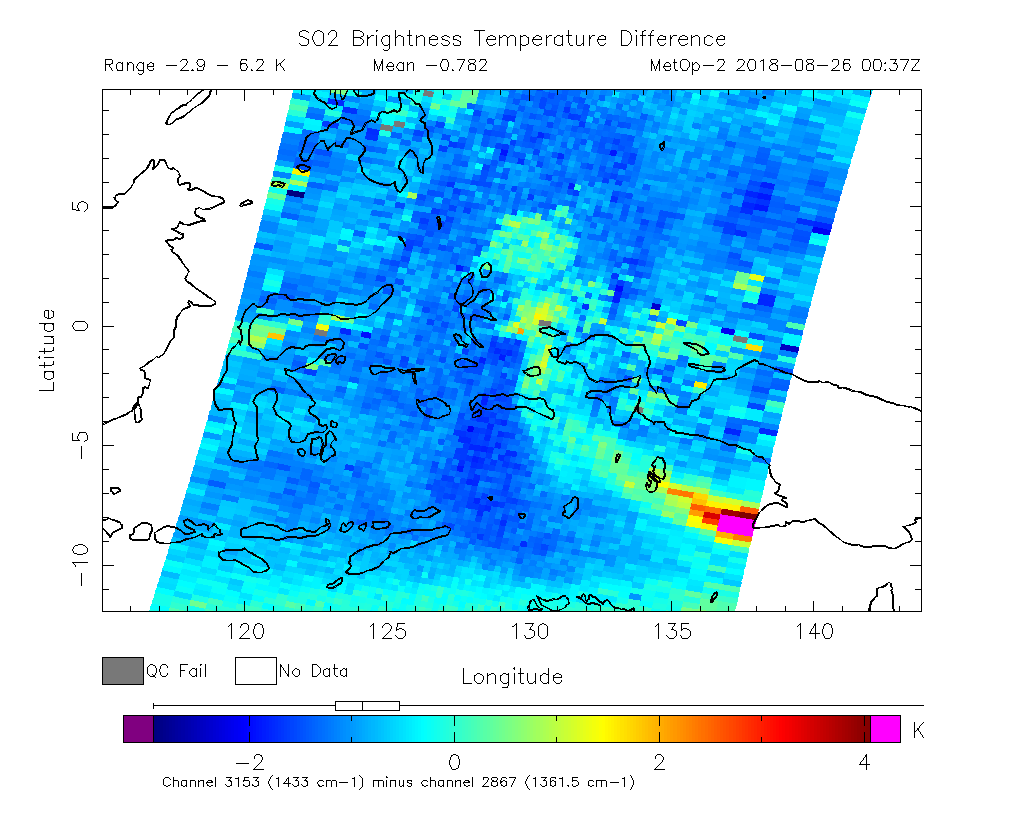 SO2 Brightness Temperature Difference 2018-08-26 00:37Z