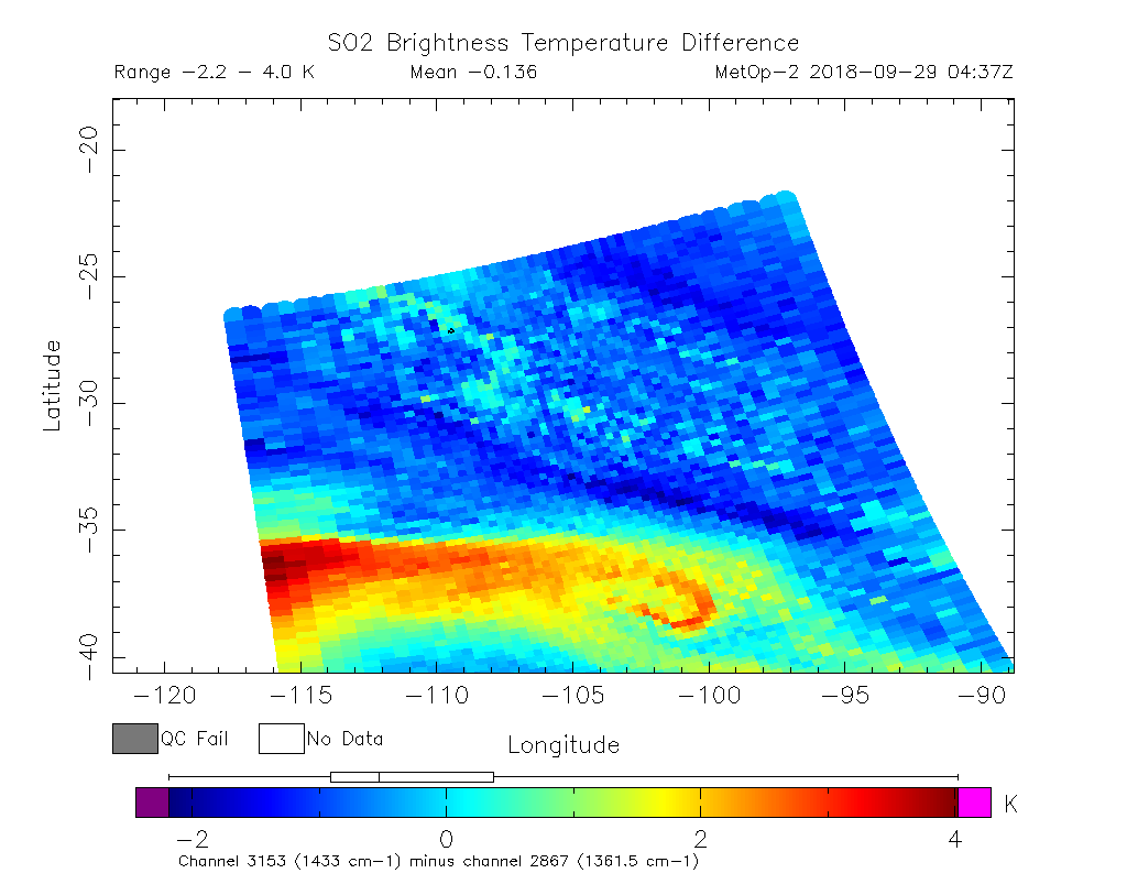SO2 Brightness Temperature Difference 2018-09-29 04:37Z