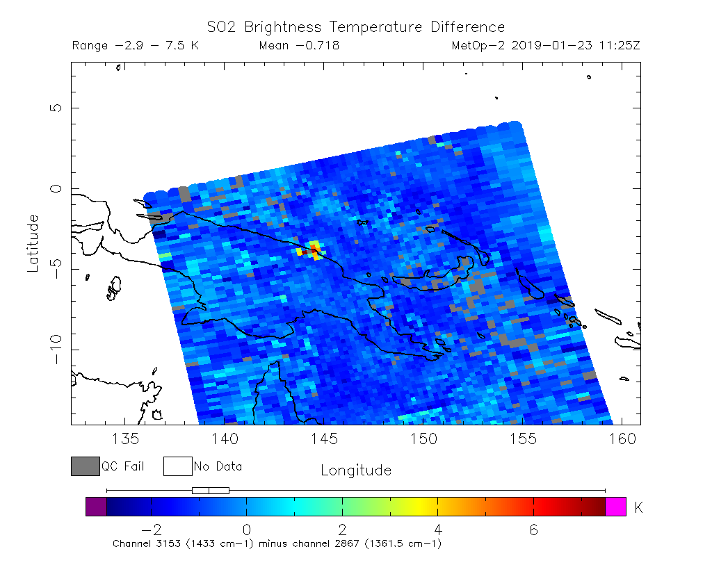 SO2 Brightness Temperature Difference 2019-01-23 11:25Z
