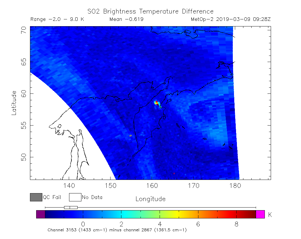 SO2 Brightness Temperature Difference 2019-03-09 09:28Z