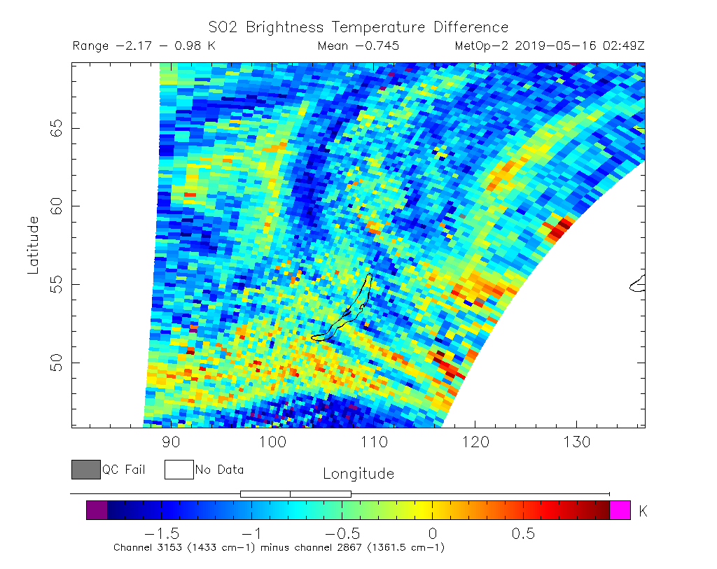SO2 Brightness Temperature Difference 2019-05-16 02:49Z