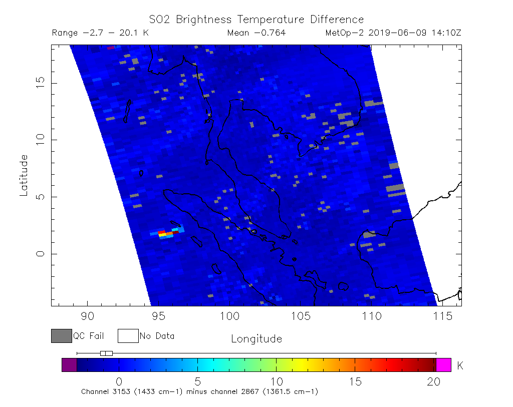 SO2 Brightness Temperature Difference 2019-06-09 14:10Z