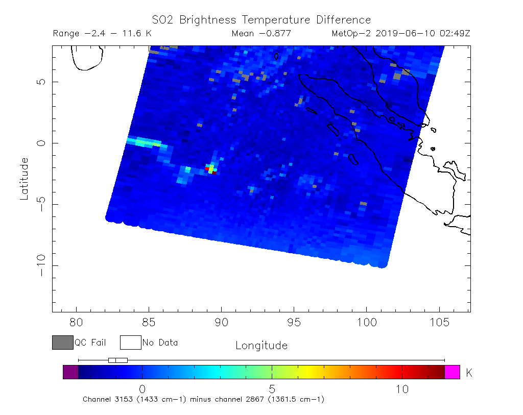 SO2 Brightness Temperature Difference 2019-06-10 02:49Z