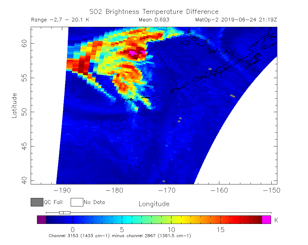 SO2 Brightness Temperature Difference 2019-06-24 21:19Z