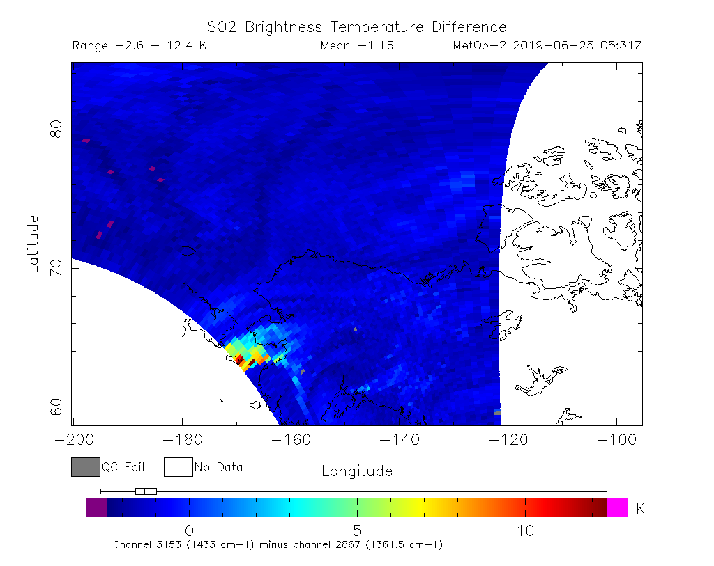 SO2 Brightness Temperature Difference 2019-06-25 05:31Z