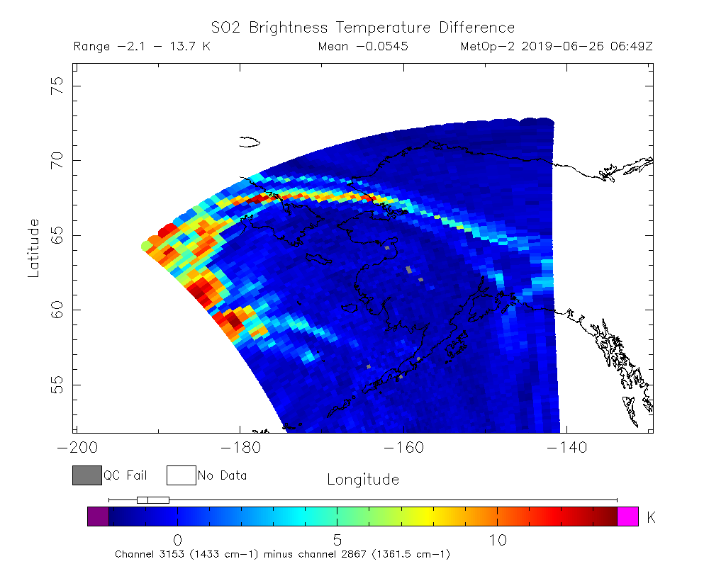 SO2 Brightness Temperature Difference 2019-06-26 06:49Z