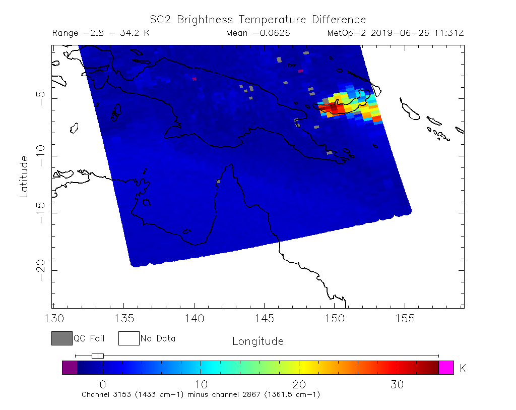 SO2 Brightness Temperature Difference 2019-06-26 11:31Z