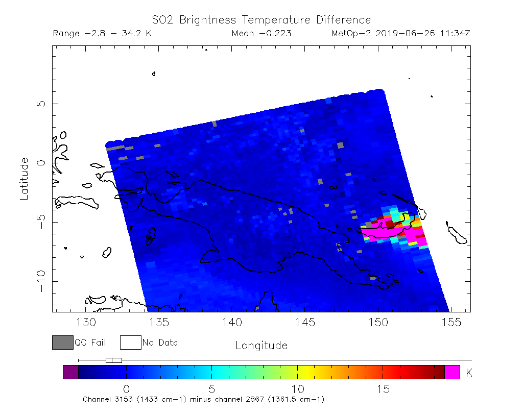 SO2 Brightness Temperature Difference 2019-06-26 11:34Z